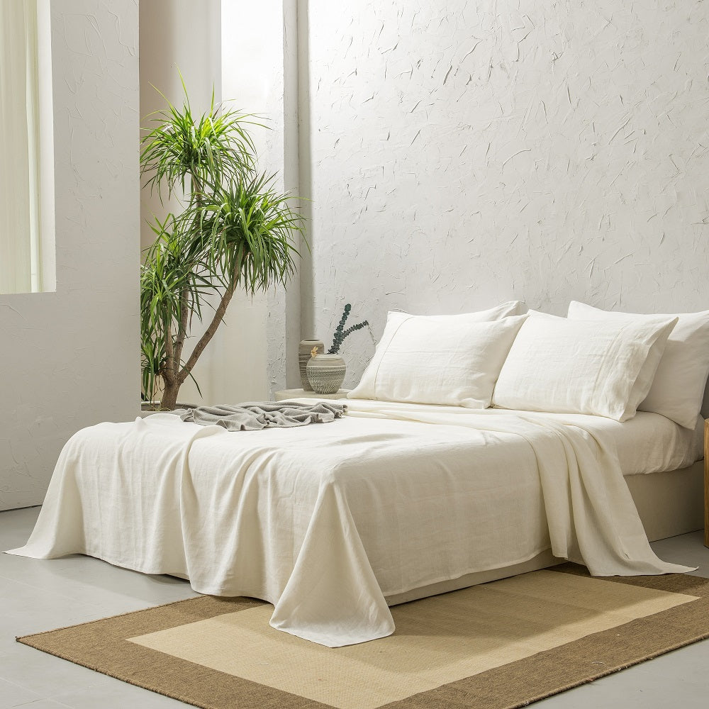 Washed French Linen Sheet Set (1 Flat Sheet, 1 Fitted Sheet & 1or2 Pillowcases) , 16" Deep Pocket, Breathable,Ultra Soft and Durable, All Season Comfortable, Machine Wash.