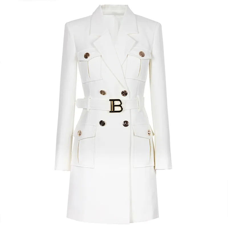Womens Work Dresses Luxury Designer Clothes Fashion Elegant Office Dresses Suit Jacket Skirt With Big Buckle Waist Belt Business Outfit S-XXXL