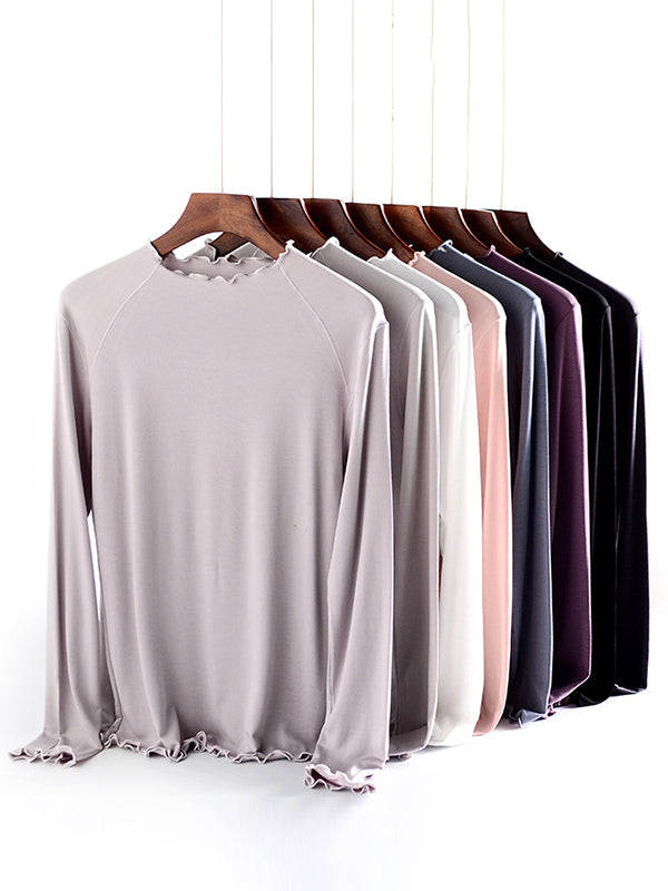 xakxx 7 Colors Solid Color Long Sleeves T-Shirt Top