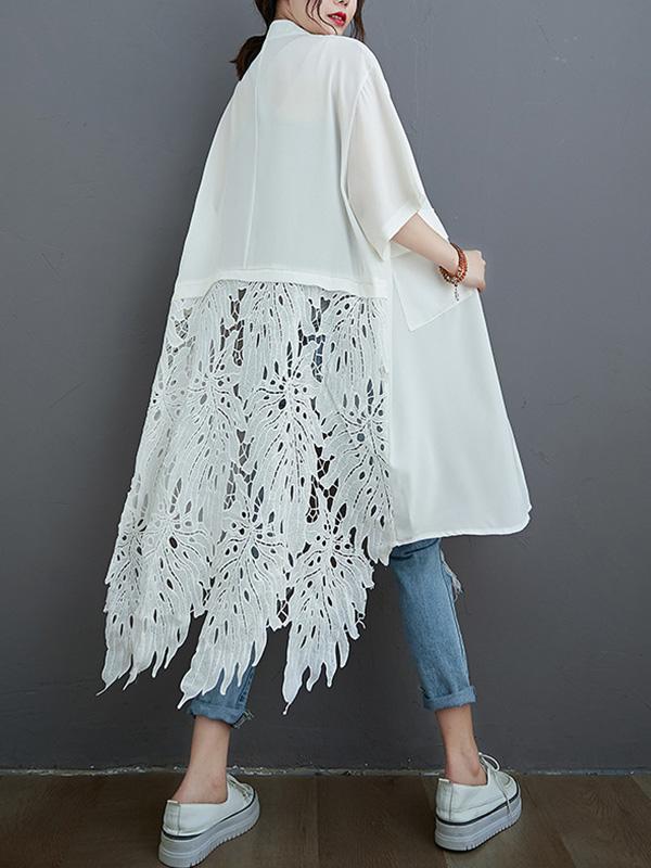 xakxx Loose Split-Joint Hollow Solid Long Blouse