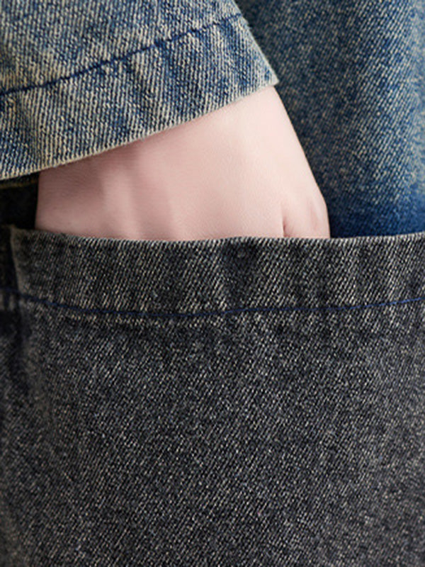 xakxx Artistic Retro Denim Long Sleeves Loose Tied Split-Joint Trench Outerwear