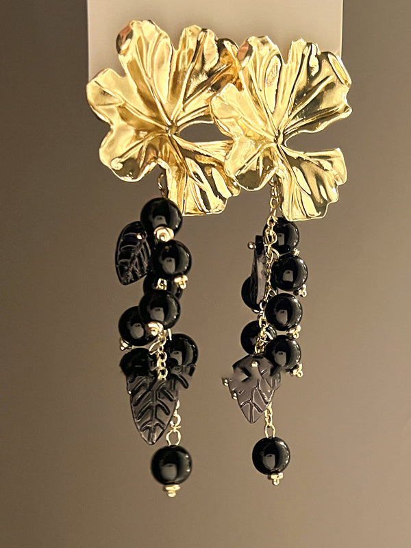 xakxx Contrast Color Flower Shape Pleated Drop Earrings Earrings Accessories