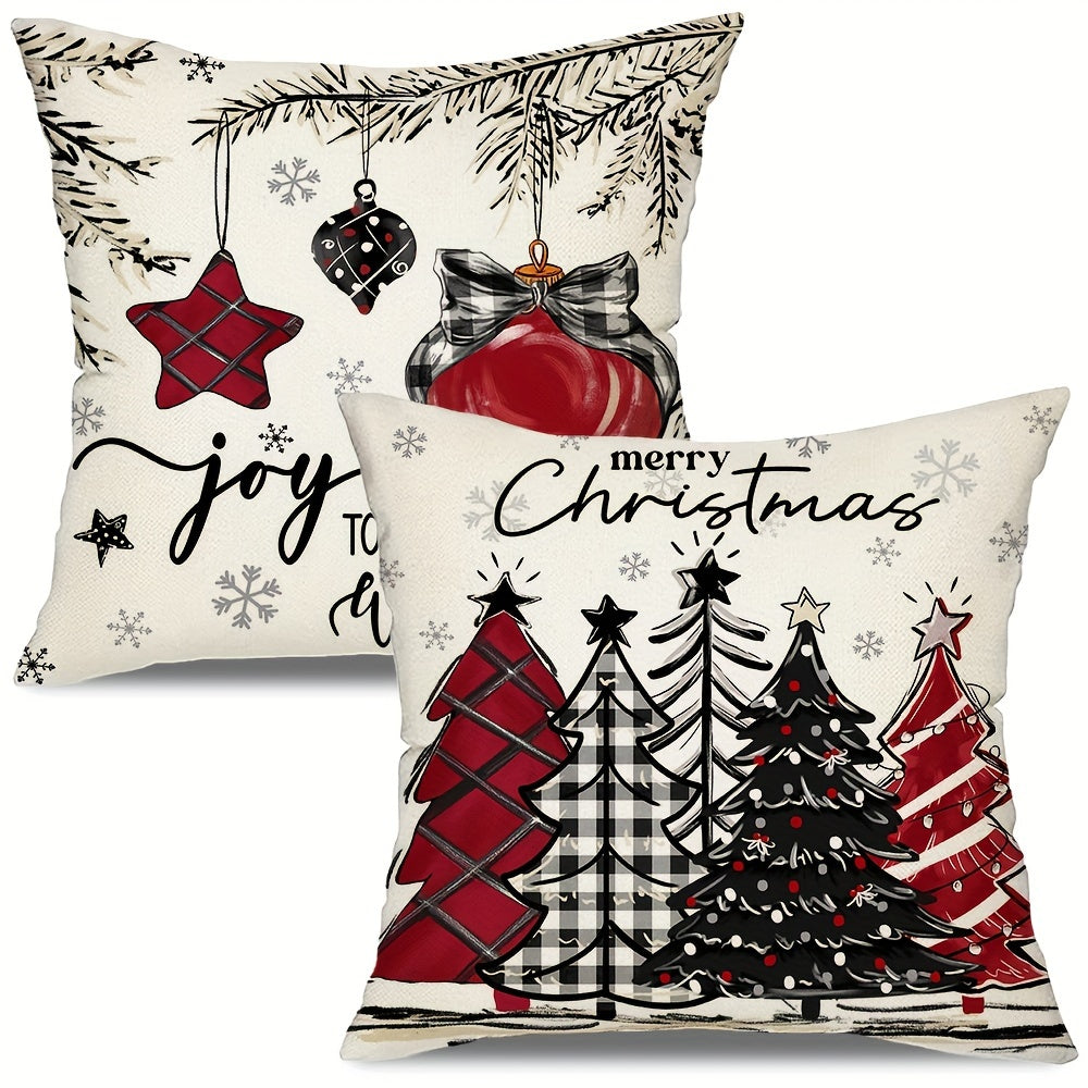 2pcs, Christmas Throw Pillow Covers, 18in*18in Christmas Tree Decorative Home Decor Cushion Covers, Farmhouse Winter Holiday Home Decor Pillowcases, For Porch Patio Couch Sofa Living Room Outdoor, Without Pillow Inserts