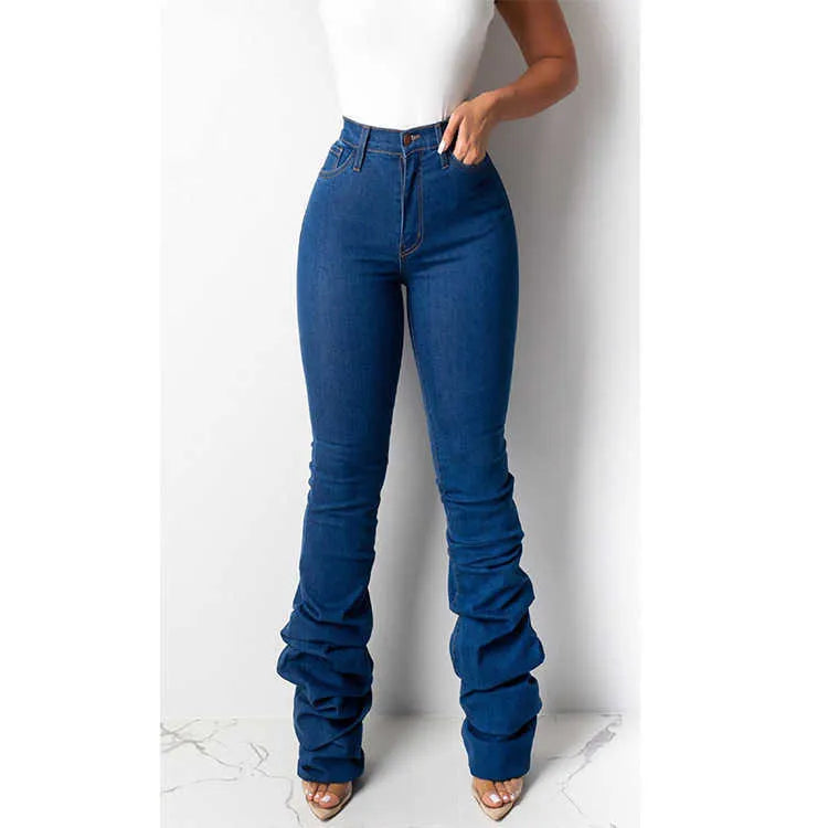 Women's Jeans Ruched Denim Blue High Wait Stacked Pants Autumn y2k Women Clothing Streetwear Jeans Fashion Skinny Pockets Trousers T231023
