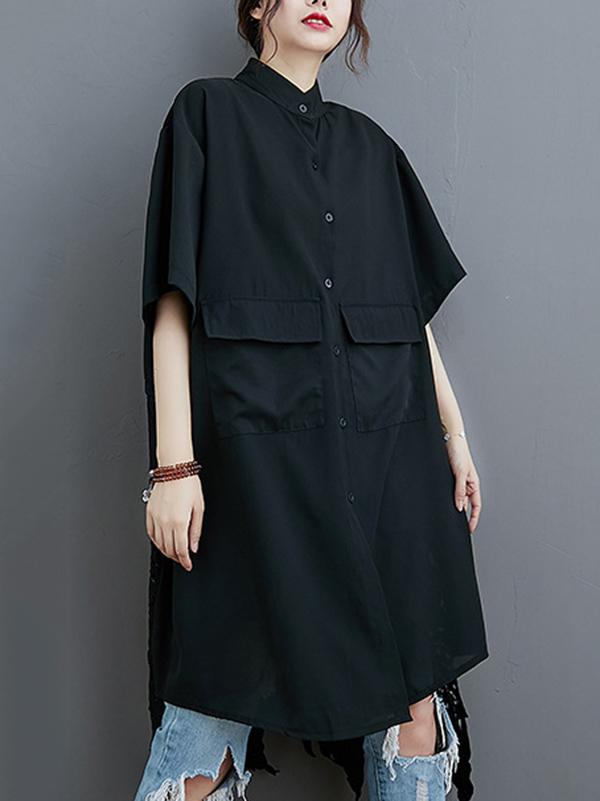 xakxx Loose Split-Joint Hollow Solid Long Blouse
