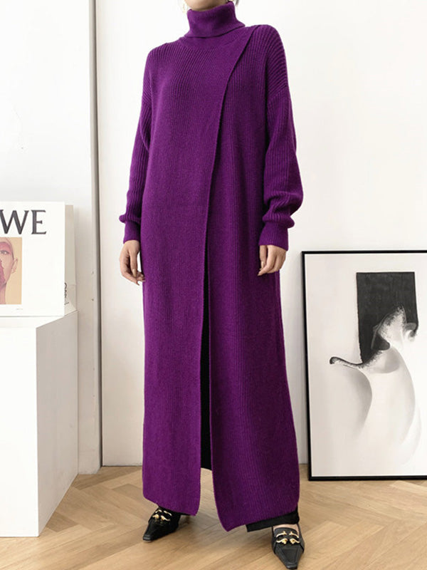 xakxx Original Loose Solid Color Split-Front Sweater Dress