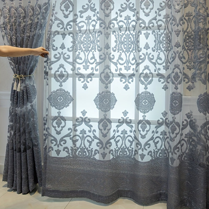 1pc Exquisite Jacquard Embroidered Window Sheer Curtain - Soft, Stylish, and Breathable Window Treatment for Living Room, Bedroom, and Balcony - Elevate Your Home Decor with Luxurious Textures and Natural Light Filtering