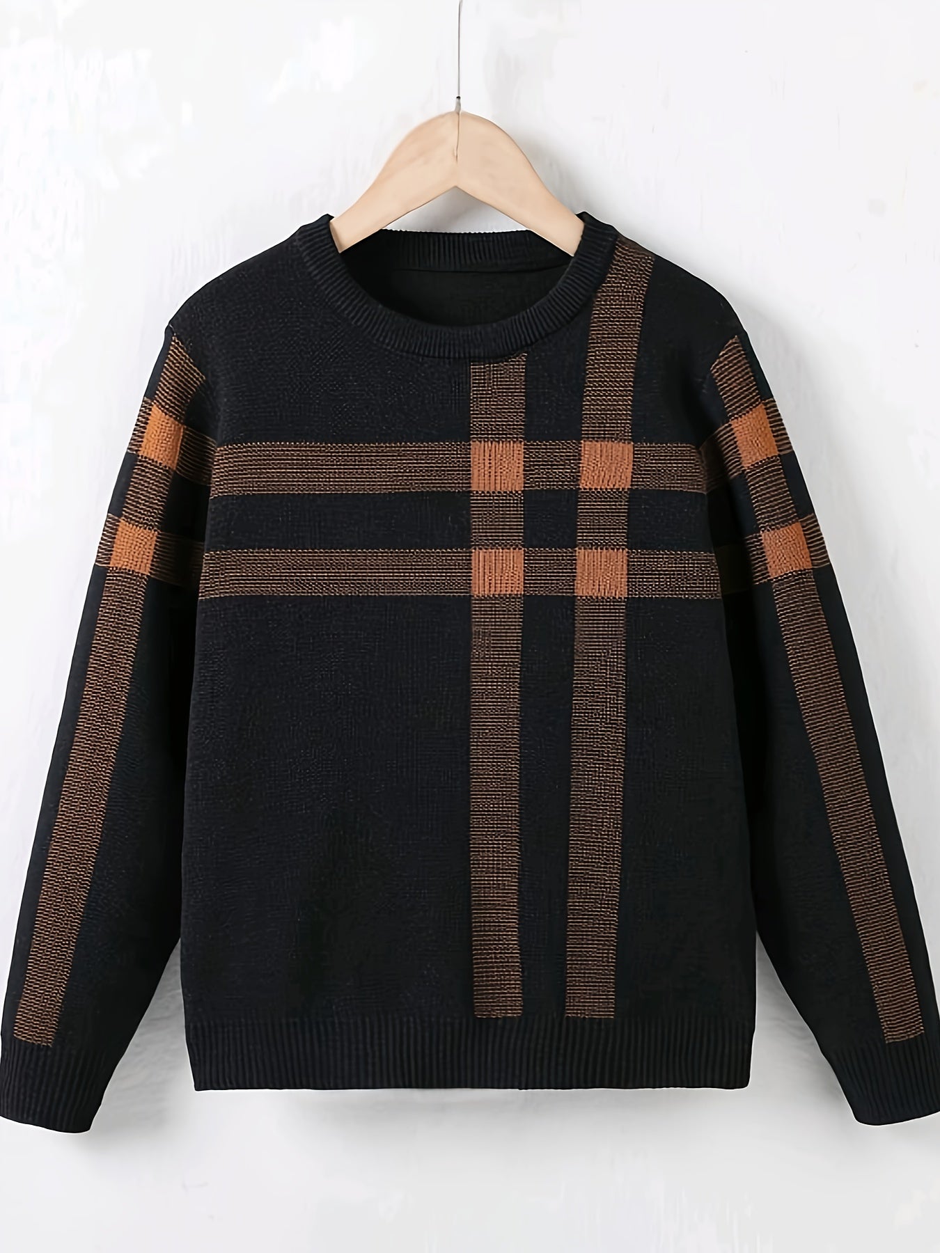 Boys Knit Pullover Sweater - Geometric Pattern, Long Sleeve, Spring/Autumn, Casual Regular Fit