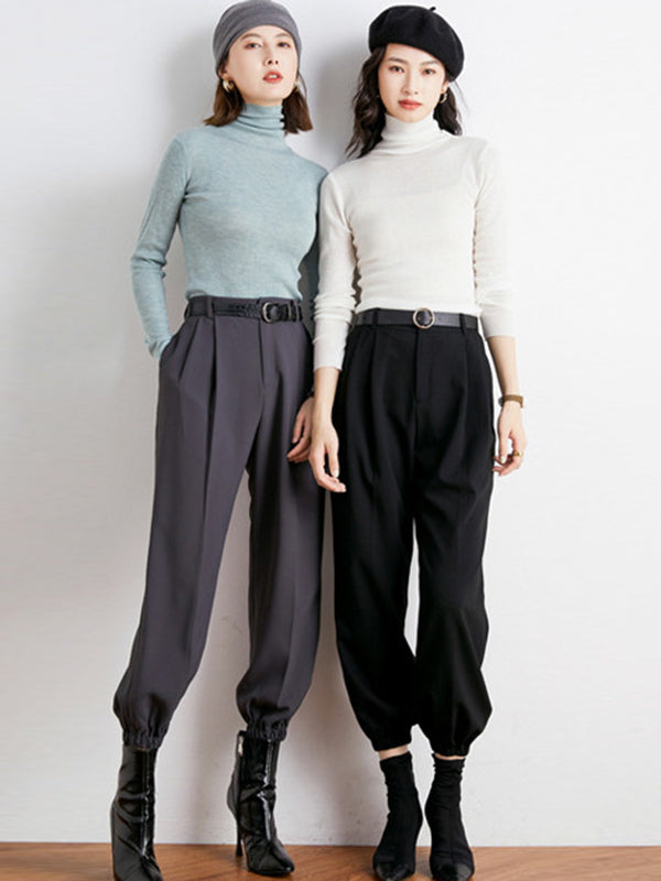 xakxx Simple Skinny Long Sleeves Solid Color High-Neck Sweater Tops Pullovers