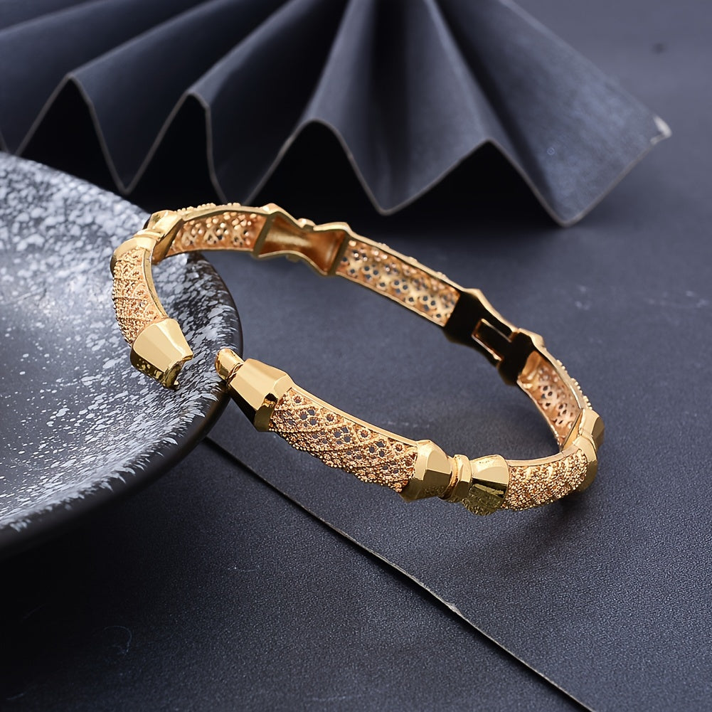 4pcs Exquisite Tribal Bangles - 24k Plated, Retro Design, Traditional Engagement and Wedding Jewelry, Perfect Party Decor, Gift for Female, Stylish Accessory for Any Occasion