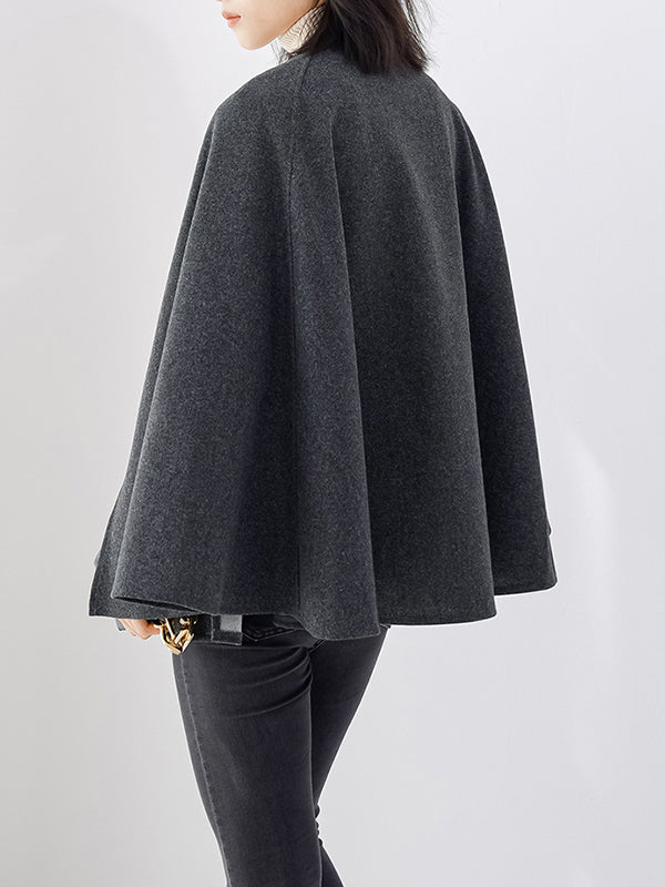 xakxx Casual Loose Solid Color Round-Neck Cape Outerwear