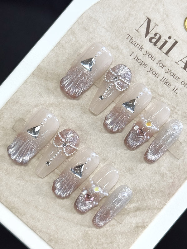xakxx Detachable Gradient Rhine Stones Press-On Nails