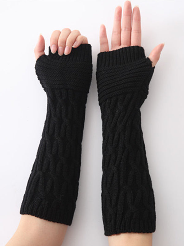 xakxx Solid Color Keep Warm Jacquard Knitted Sleevelet