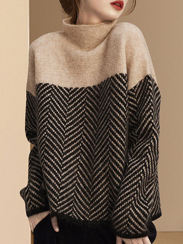 xakxx Casual Loose High-Neck Sweater Tops
