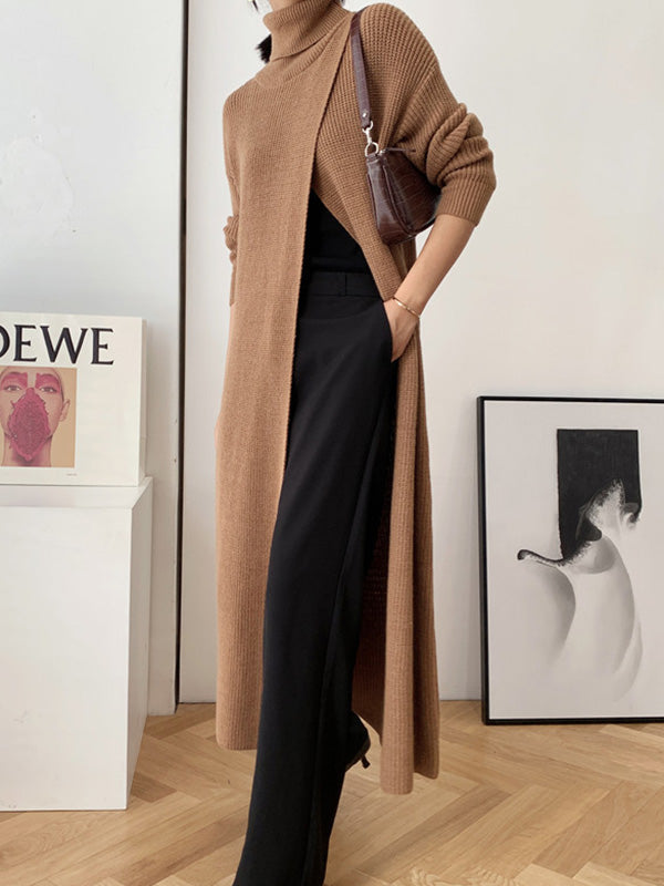 xakxx Original Loose Solid Color Split-Front Sweater Dress