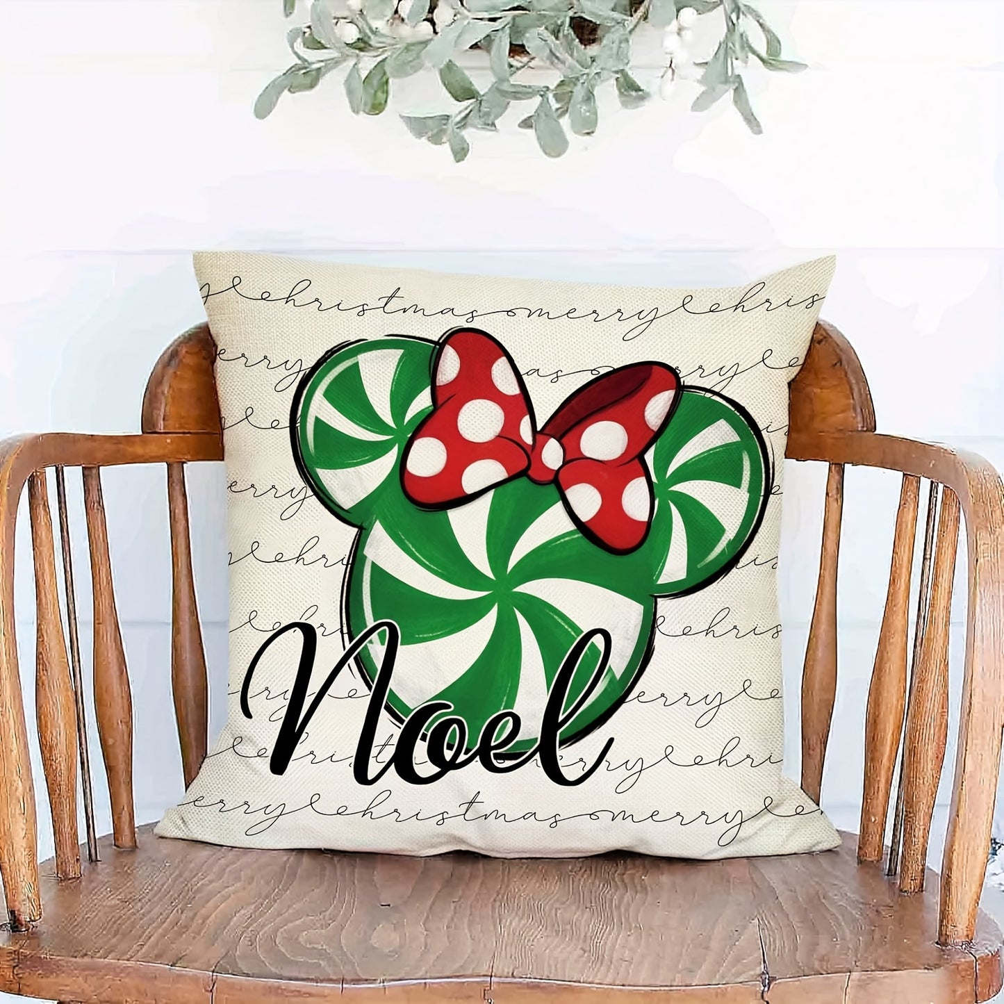 4-Piece Merry Christmas Mouse Decorative Throw Pillow Cases, 18 x 18 inches, Linen Blend, Contemporary Style, Machine Washable, Zipper Closure