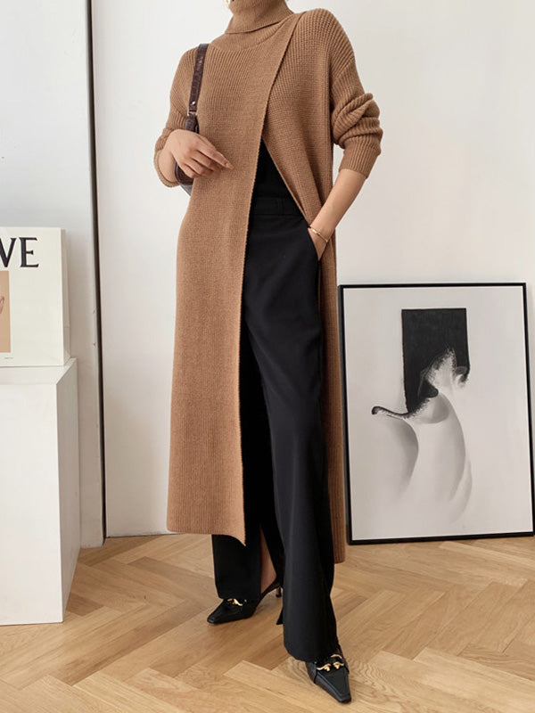 xakxx Original Loose Solid Color Split-Front Sweater Dress