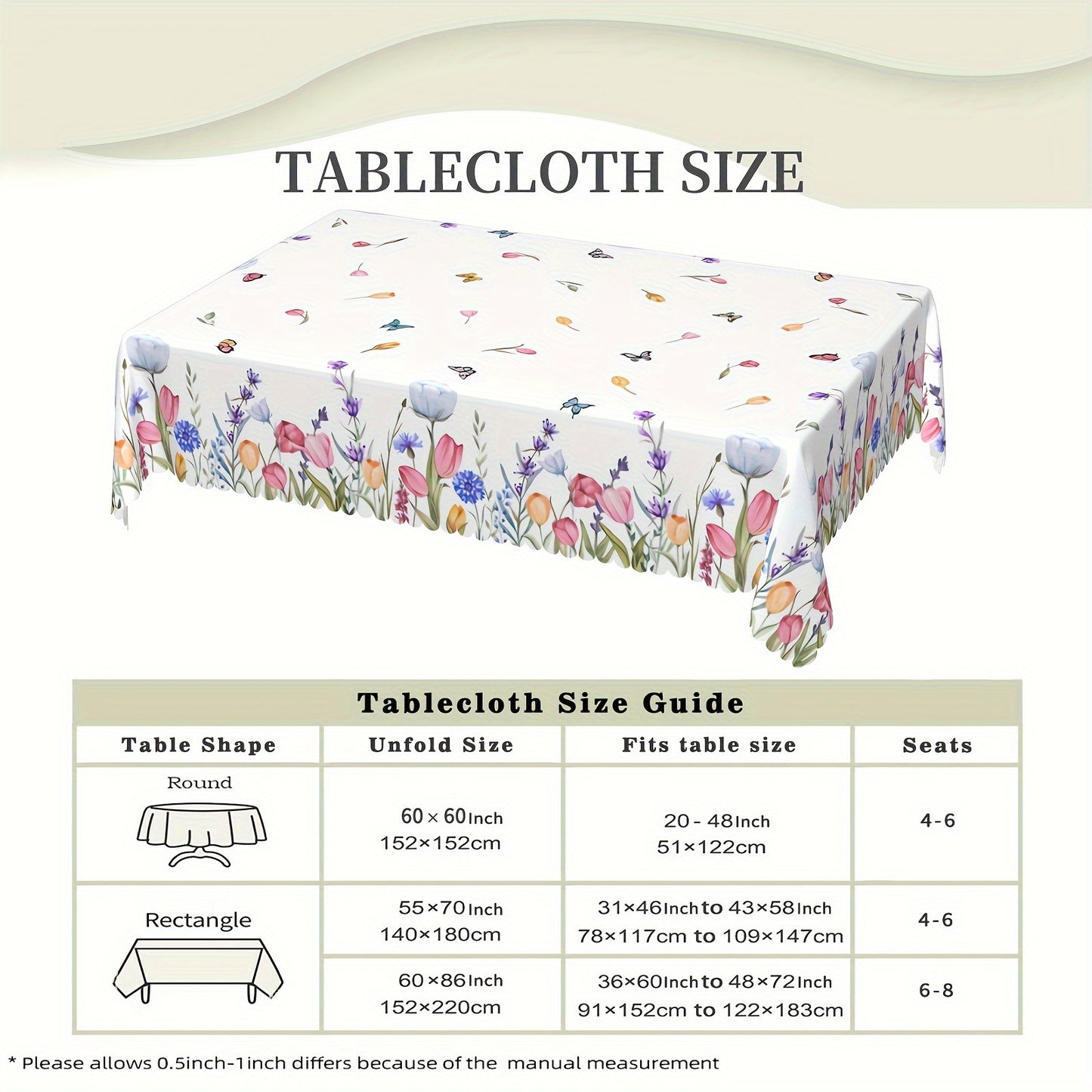1pc Of Tulip Flower Butterfly Tablecloth, Spring Table Decoration, Edge Embossing Process, Printed Tablecloth, Anti-fouling, Waterproof, Wrinkle-free, Suitable For Daily Family Kitchen, Restaurant Terrace Indoor And Outdoor Use