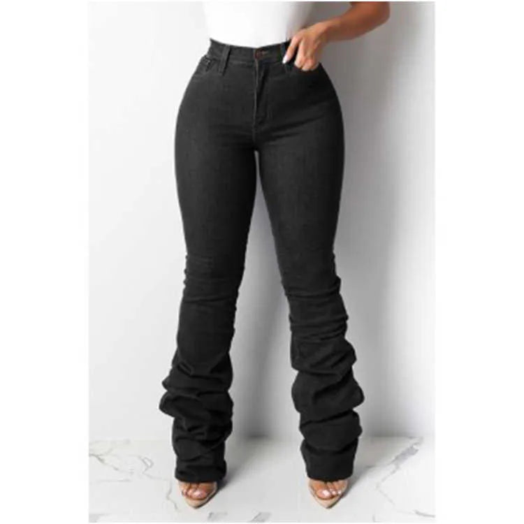 Women's Jeans Ruched Denim Blue High Wait Stacked Pants Autumn y2k Women Clothing Streetwear Jeans Fashion Skinny Pockets Trousers T231023