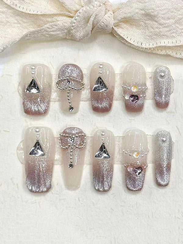 xakxx Detachable Gradient Rhine Stones Press-On Nails
