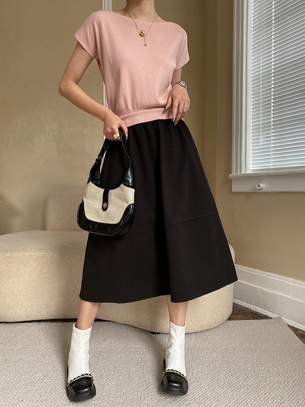 xakxx Stylish Loose Solid Color Boat Neck Knitwear Pullovers Tops