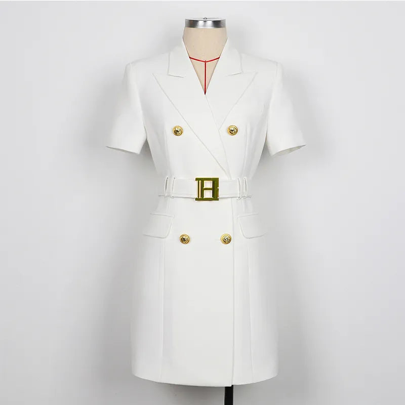 Womens Work Dresses Luxury Designer Clothes Fashion Elegant Office Dresses Suit Jacket Skirt With Big Buckle Waist Belt Business Outfit S-XXXL