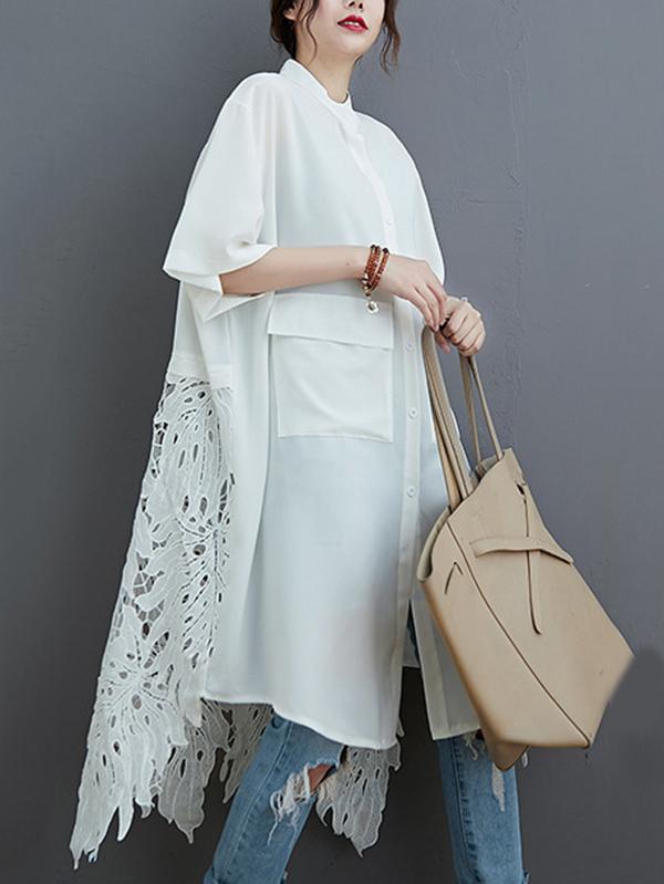 xakxx Loose Split-Joint Hollow Solid Long Blouse