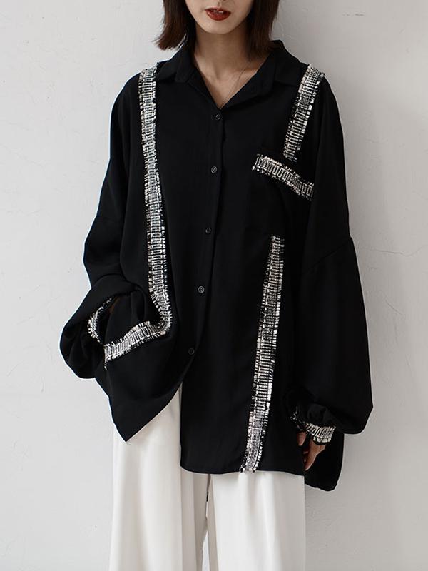 xakxx Loose Cropped Black Light Shirts Blouses