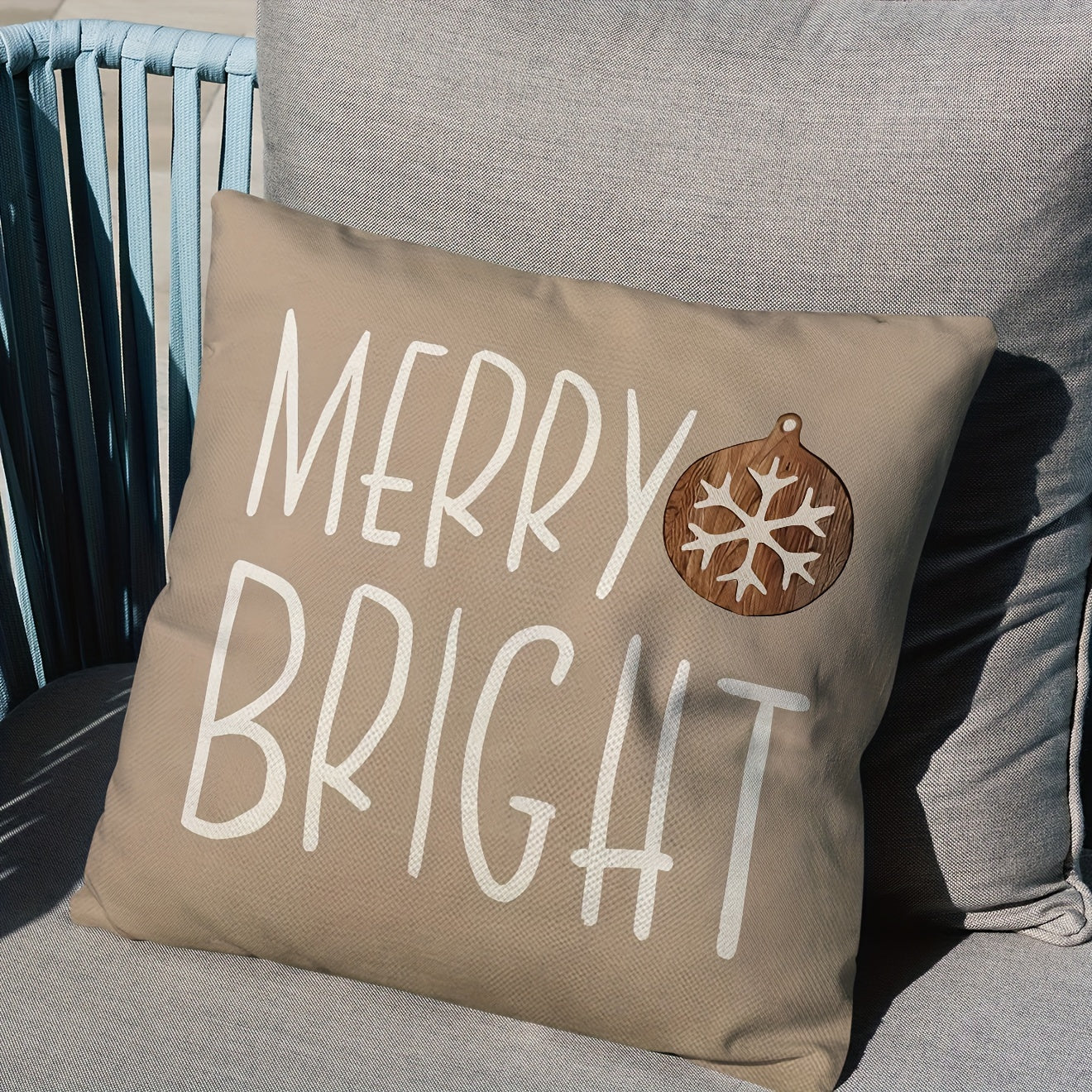 4 PCS Merry Christmas Blessings Throw Pillow Covers - Warm Curry Striped Vintage Woodgrain Sleigh Christmas Tree Design, Holiday Party Home Decor, Soft and Cozy, 18x18 inches (45x45 cm) - Pillow Inserts Not Included, Perfect for Indoor and Outdoor Decorat