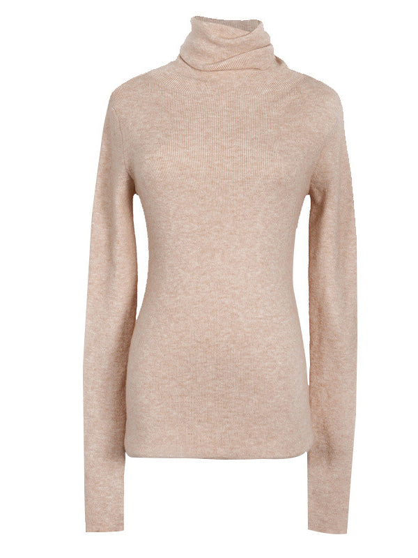 xakxx Simple Skinny Long Sleeves Solid Color Sweater Tops