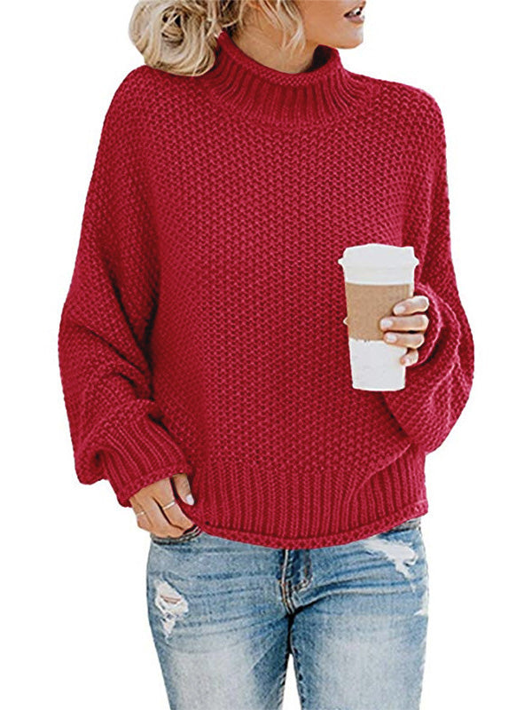 xakxx Casual Long Sleeves Solid Color High-Neck Sweater Tops