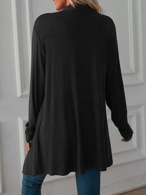 xakxx Long Sleeves Loose Solid Color Statement Collar Outerwear