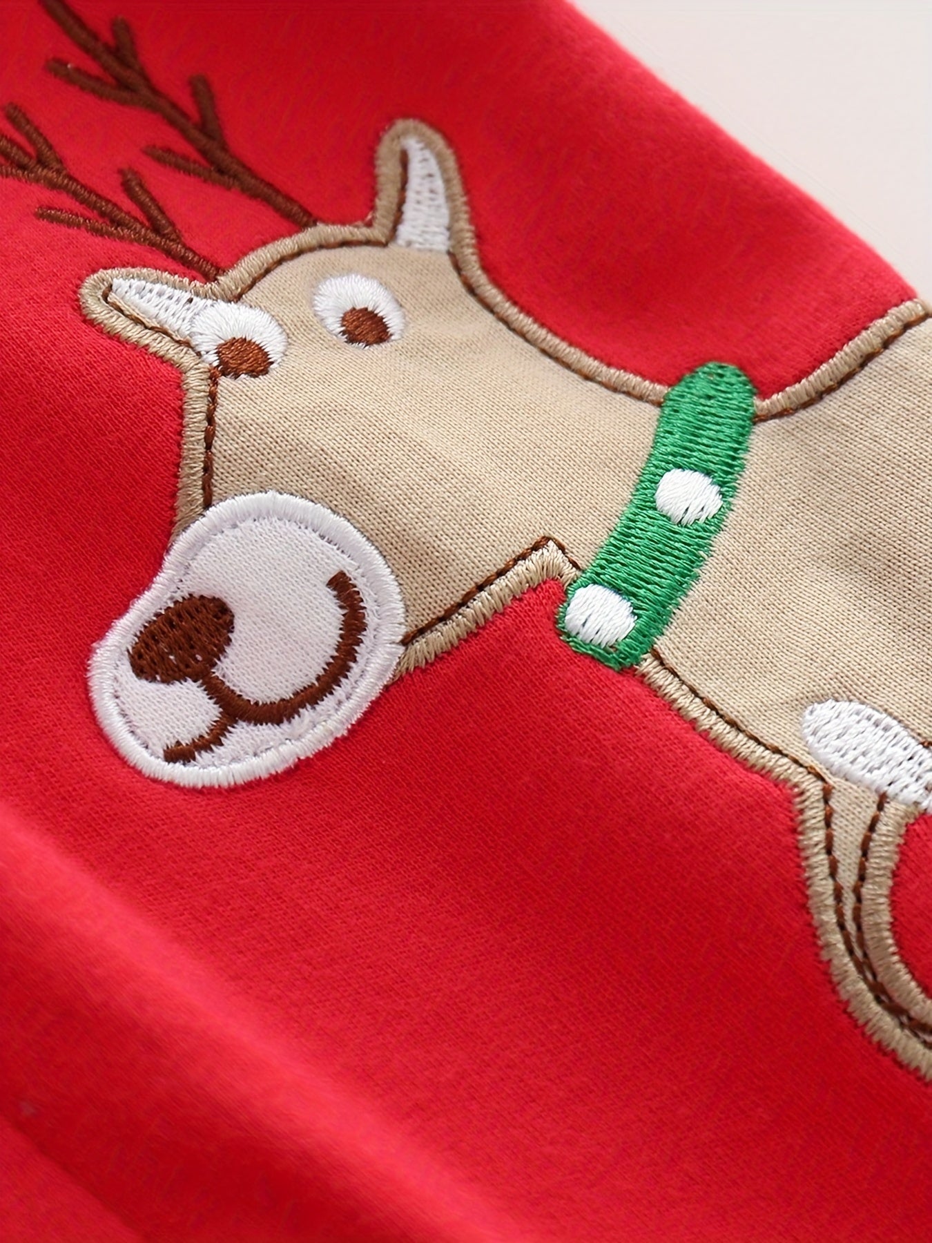 Baby's Christmas Style Cartoon Elk Patchwork Cotton Casual Long Sleeve Romper, Toddler & Infant Boy's Comfy Outdoor Clothes