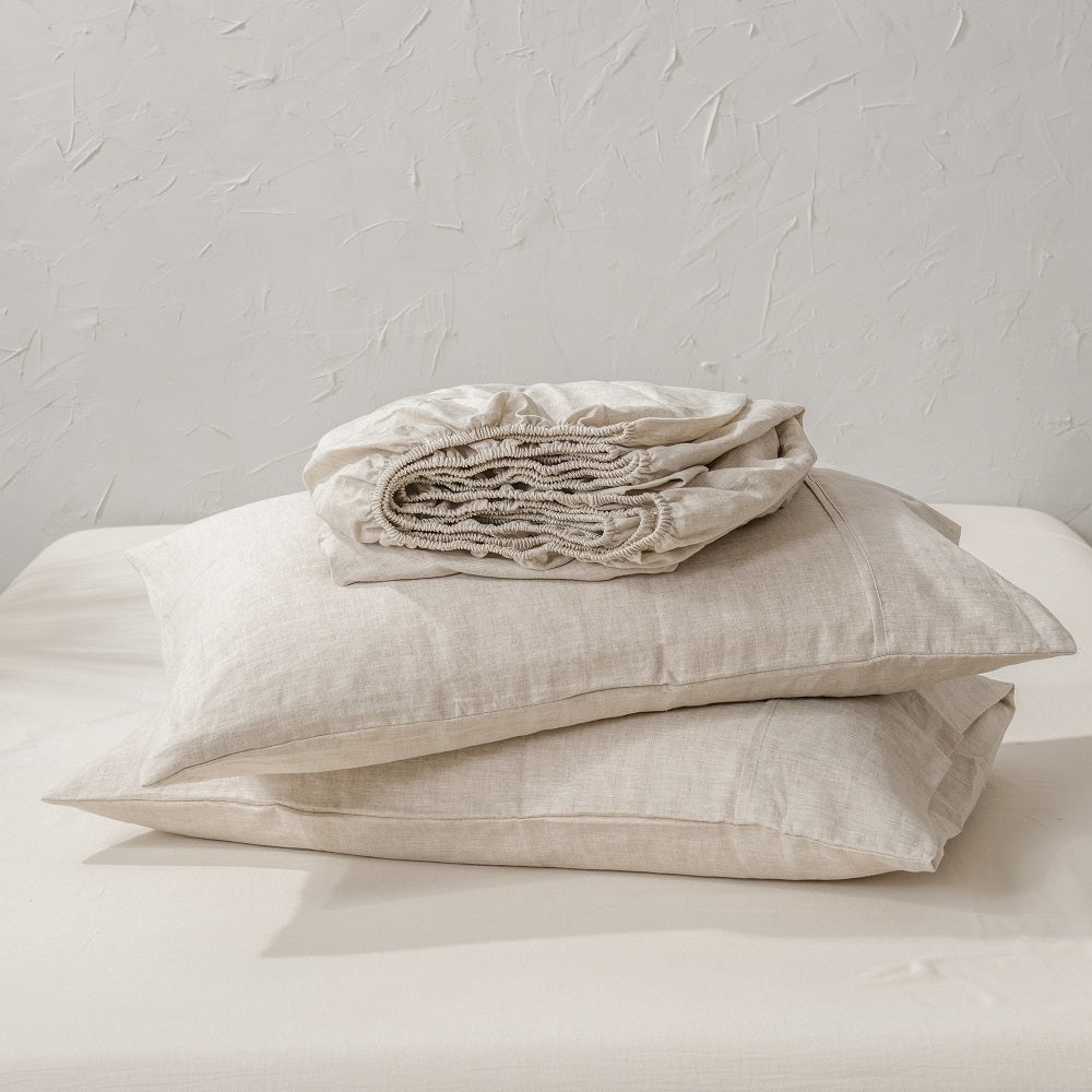 Washed French Linen Sheet Set (1 Flat Sheet, 1 Fitted Sheet & 1or2 Pillowcases) , 16" Deep Pocket, Breathable,Ultra Soft and Durable, All Season Comfortable, Machine Wash.