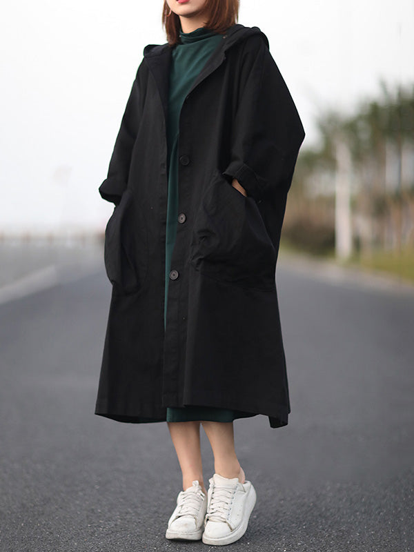 xakxx Original Solid Hooded Long Sleeve Outerwear&Coat