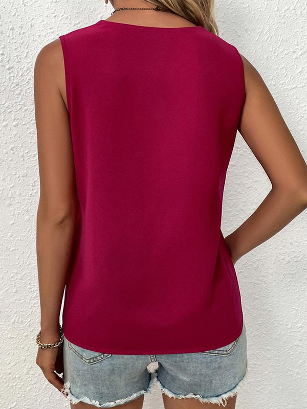 xakxx Loose Sleeveless Split-Joint V-Neck Blouses Vest Top