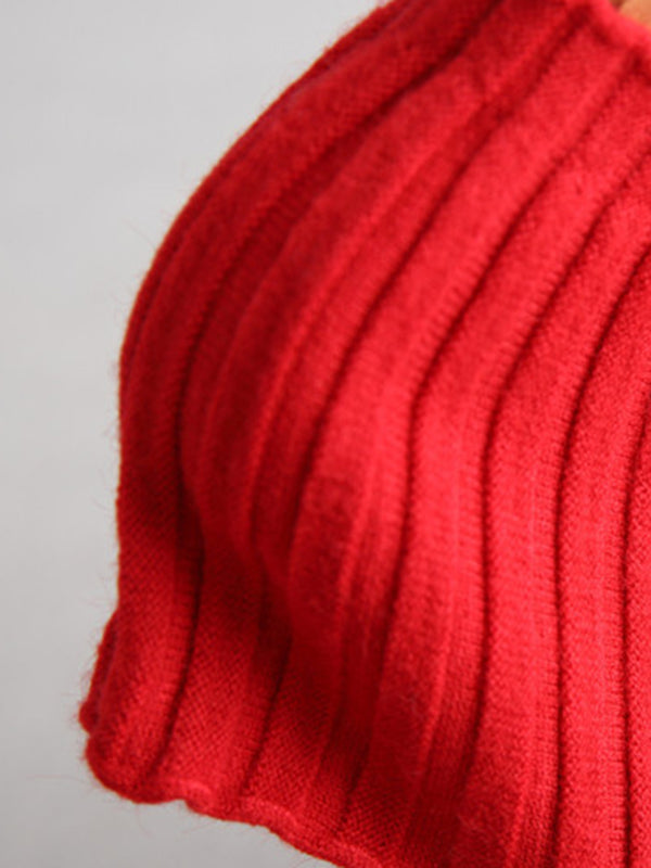xakxx Short Sleeves Skinny Solid Color Boat Neck Knitwear Pullovers Sweater