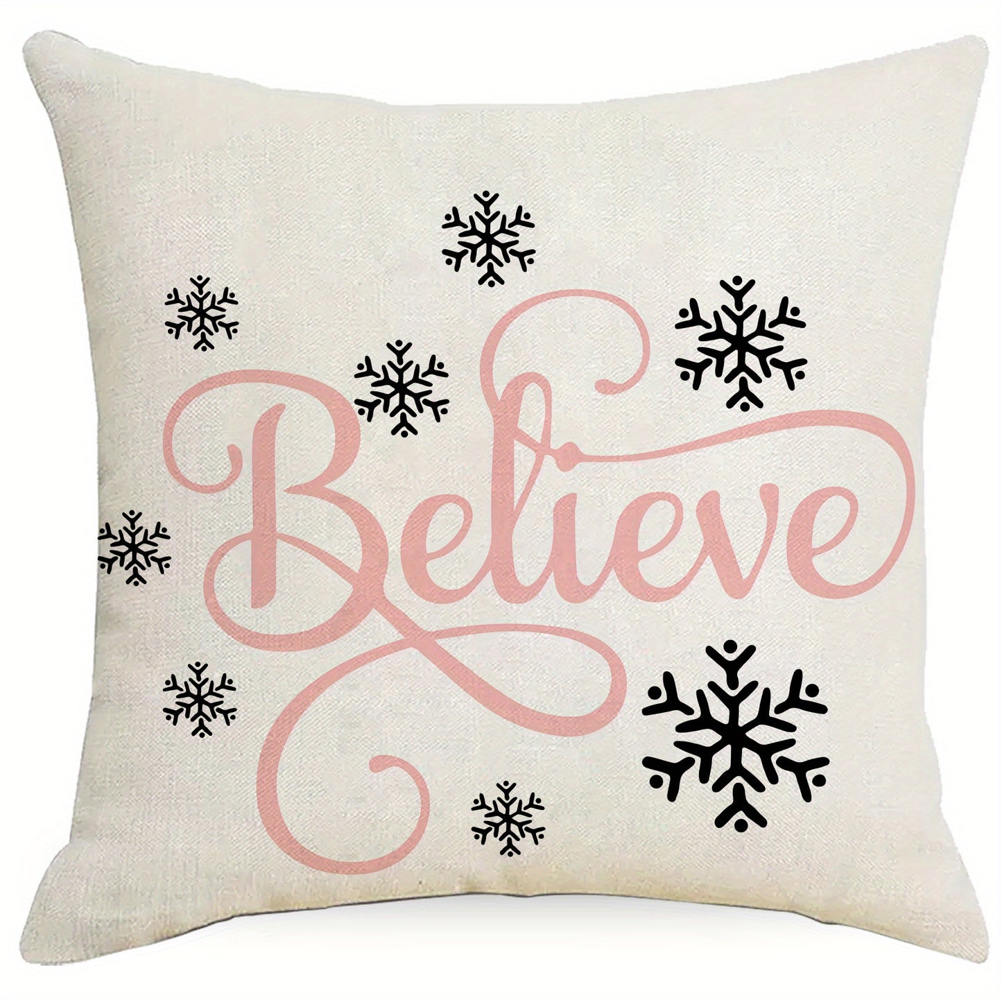 1pc Vibrant Christmas Cartoon Linen Blend Throw Pillow Case, Colorful Square Cushion Cover for Living Room Bedroom Couch Sofa, Single-Sided Printed Decorative Pillowcase with No Pillow Insert