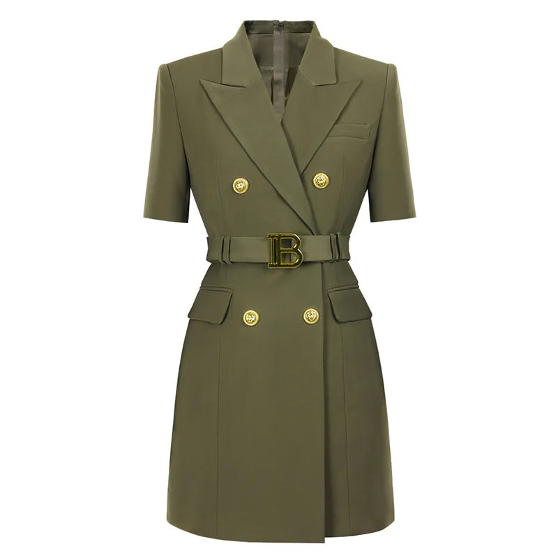 Womens Work Dresses Luxury Designer Clothes Fashion Elegant Office Dresses Suit Jacket Skirt With Big Buckle Waist Belt Business Outfit S-XXXL