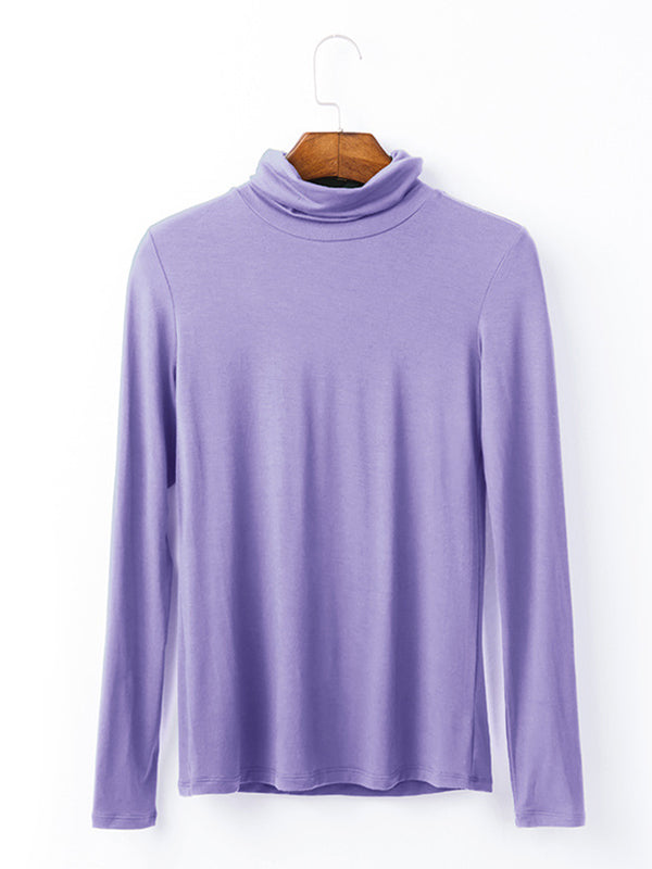 xakxx Simple Long Sleeves Skinny Solid Color High-Neck T-Shirts
