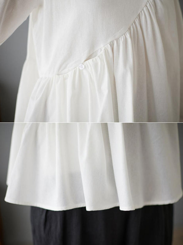 xakxx Casual Loose Long Sleeves Solid Color Round-Neck T-Shirts Tops