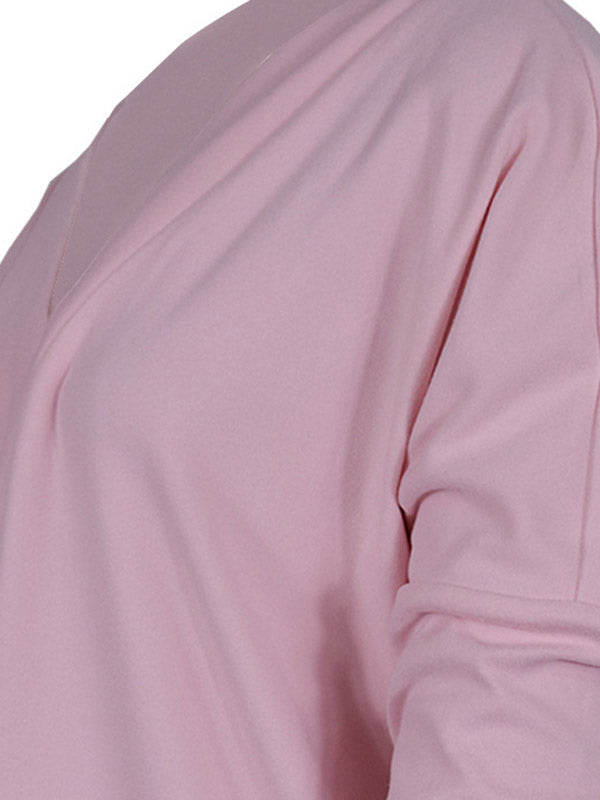 xakxx Long Sleeves Loose Buttoned V-Neck T-Shirts Tops
