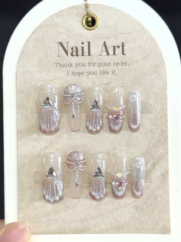 xakxx Detachable Gradient Rhine Stones Press-On Nails