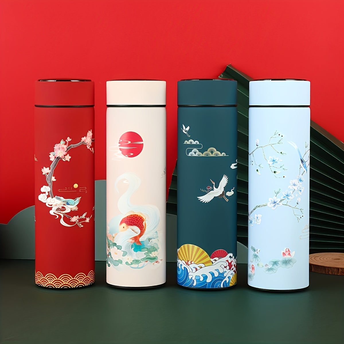 1pc, Chinese Style Vacuum Flask With Temperature Display, Insulated Water Bottles, Travel Thermal Cups, For Hot And Cold Beverages, Summer Winter Drinkware, Gifts