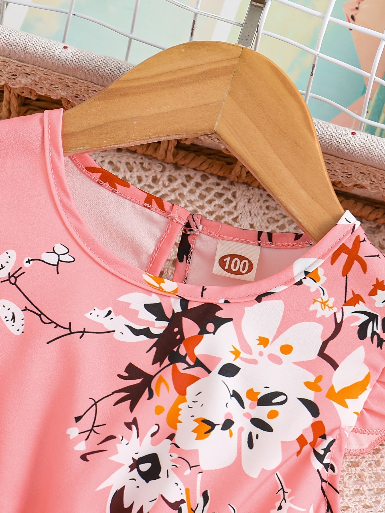 Girls Charming Floral Midi Dress - Fashionable Flying Sleeve & Sleeveless Combo, Lightweight & Comfortable for Sweet Summer Days, Adorable Daily Wear Dress with Bold Pattern