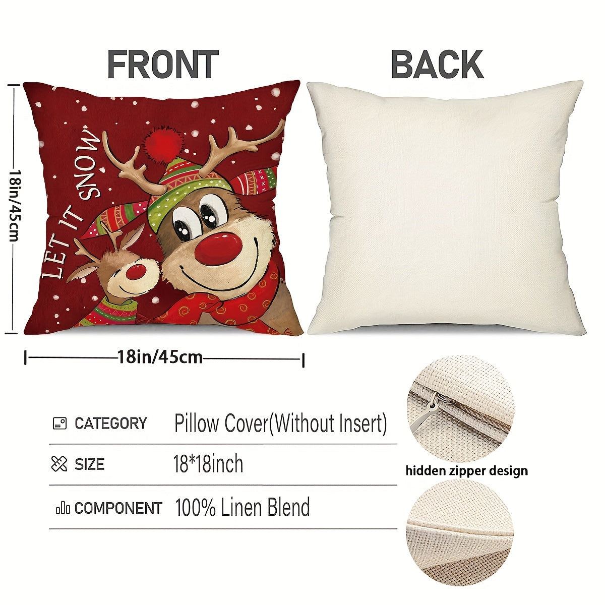 4pcs, Merry Christmas Throw Pillow Covers, Cute Reindeer Snowman Xmas Tree Stripes Print Cushion Covers, 18in*18in, Winter Holiday Farmhouse Home Decor Pillowcases, For Porch Patio Couch Sofa Living Room Outdoor, Set Of 4, Without Pillow Inserts