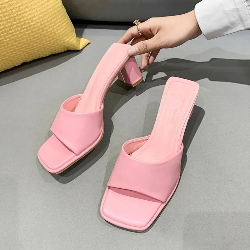 Slippers Summer Colorful Sandals Pink Blue High Heels Women Black White Elegant Slip On Pumps Ladies Sexy Beach Slides