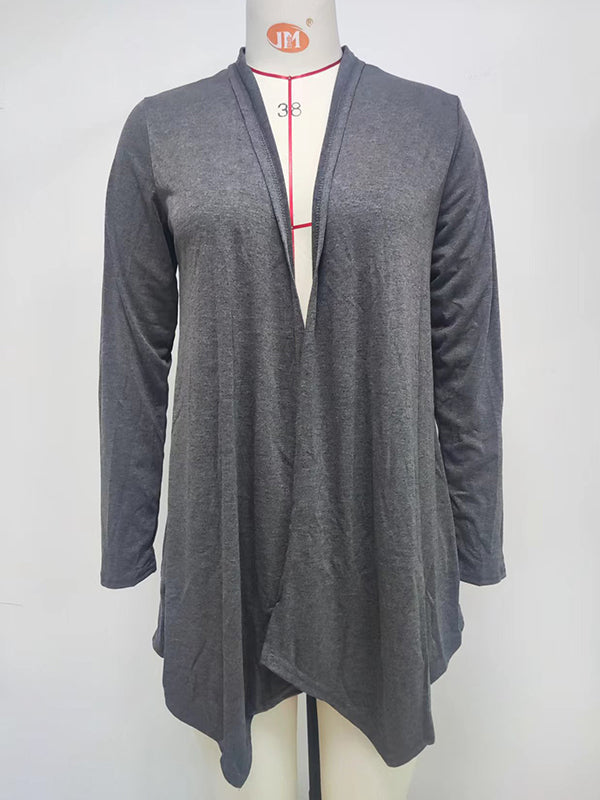 xakxx Long Sleeves Loose Solid Color Statement Collar Outerwear