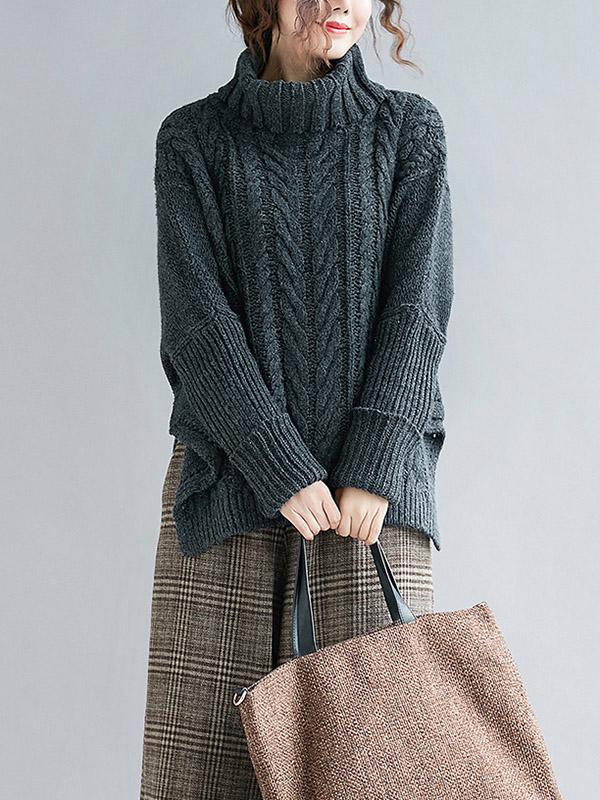 xakxx Cable- Knit High-neck Solid Loose Sweater
