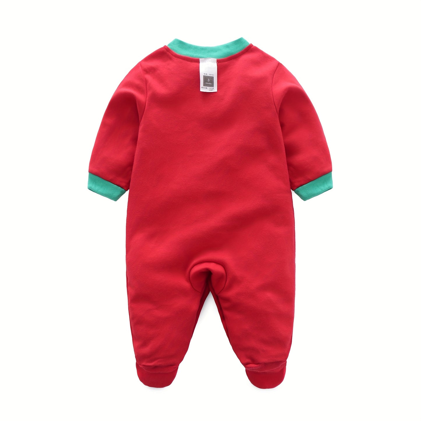 Baby's Christmas Style Cartoon Elk Patchwork Cotton Casual Long Sleeve Romper, Toddler & Infant Boy's Comfy Outdoor Clothes